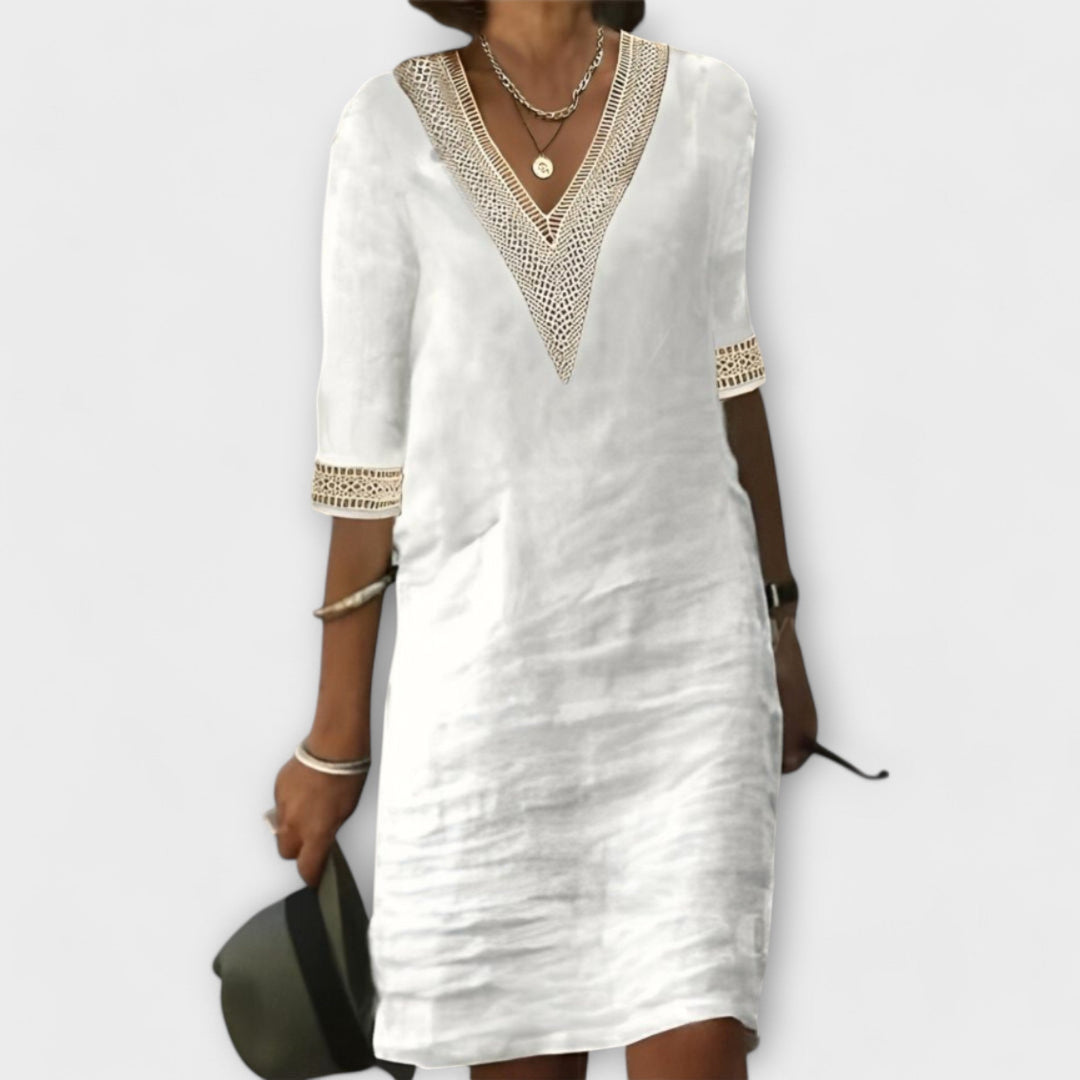 Women's Dress | V-Neck Shift 3/4 Sleeve Mini