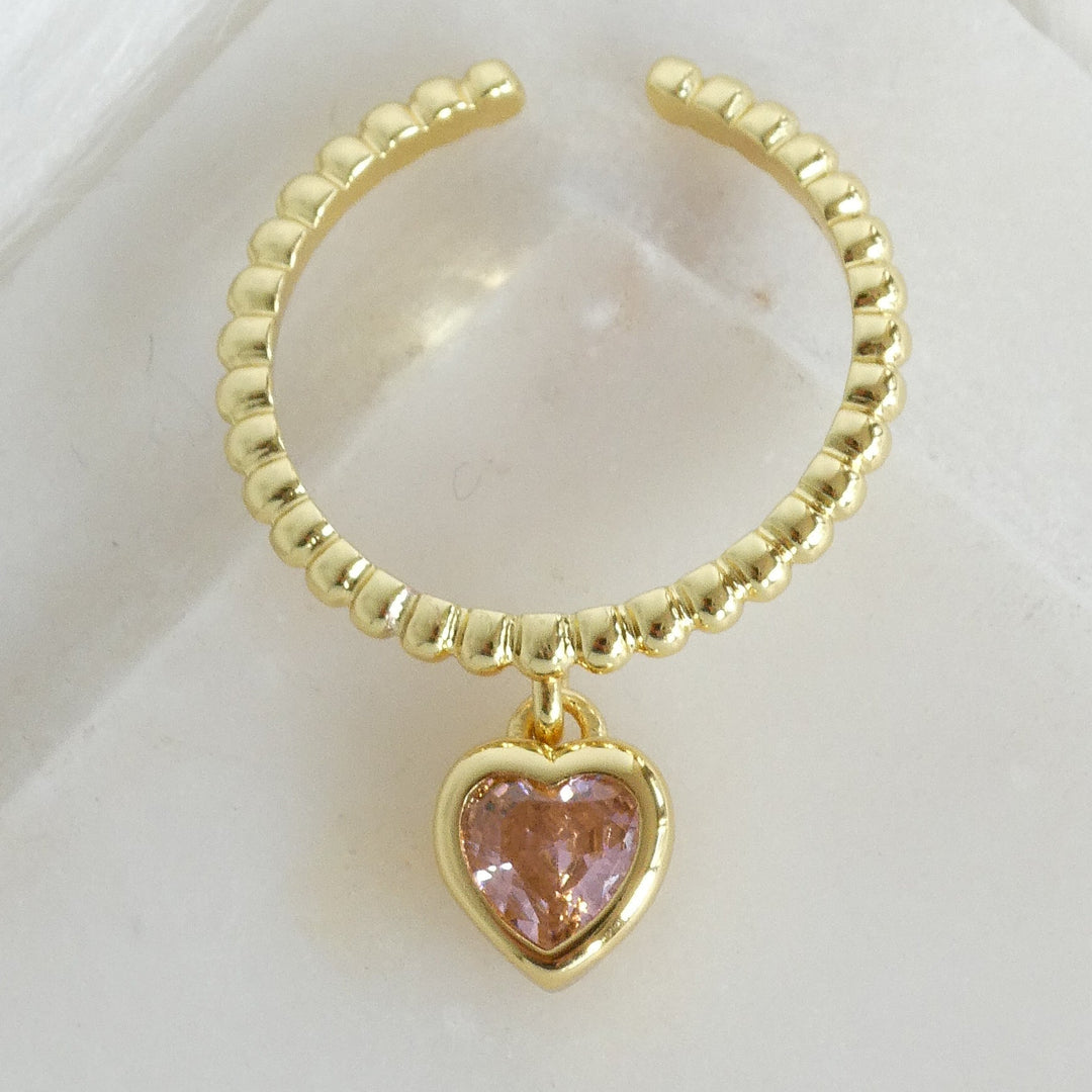 Crystal Heart Pendant Ring (Light Pink)