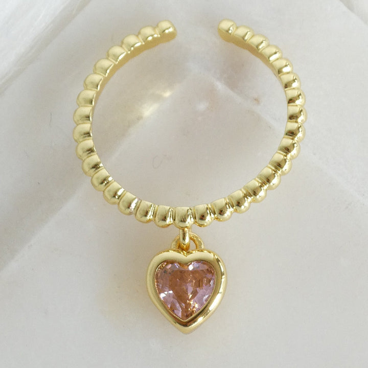 Crystal Heart Pendant Ring (Light Pink)