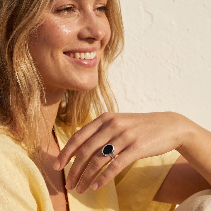 Black Onyx Oval Slice Ring