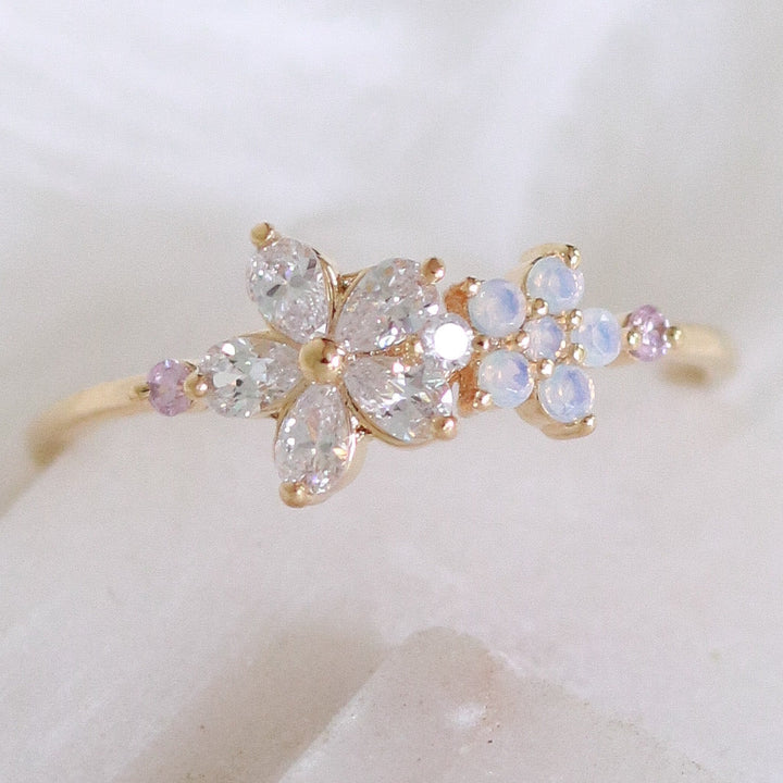Double Crystal Flower Ring