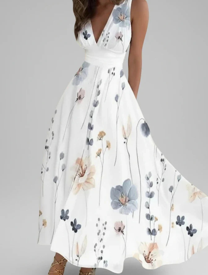 Floral V-Neck A-Line Midi Dress for Women
