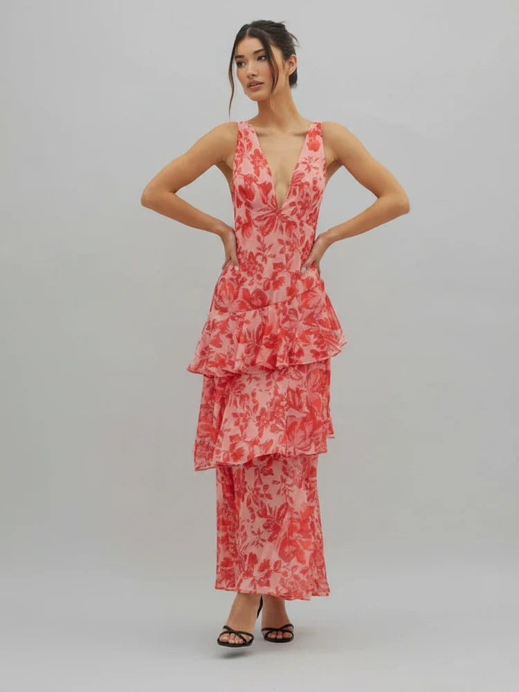 Floral V-Neck Maxi Dress for Women