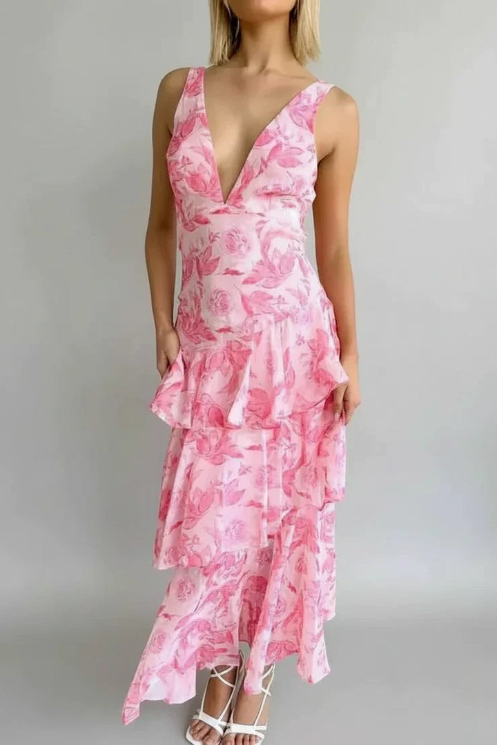Floral V-Neck Sundress Maxi Dress for Women