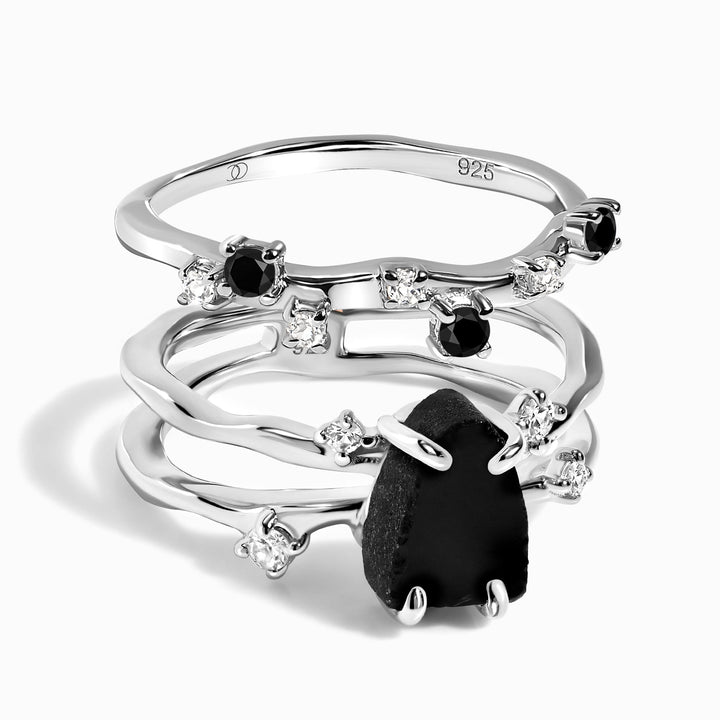 Black Obsidian and Scattered Onyx Ring Set