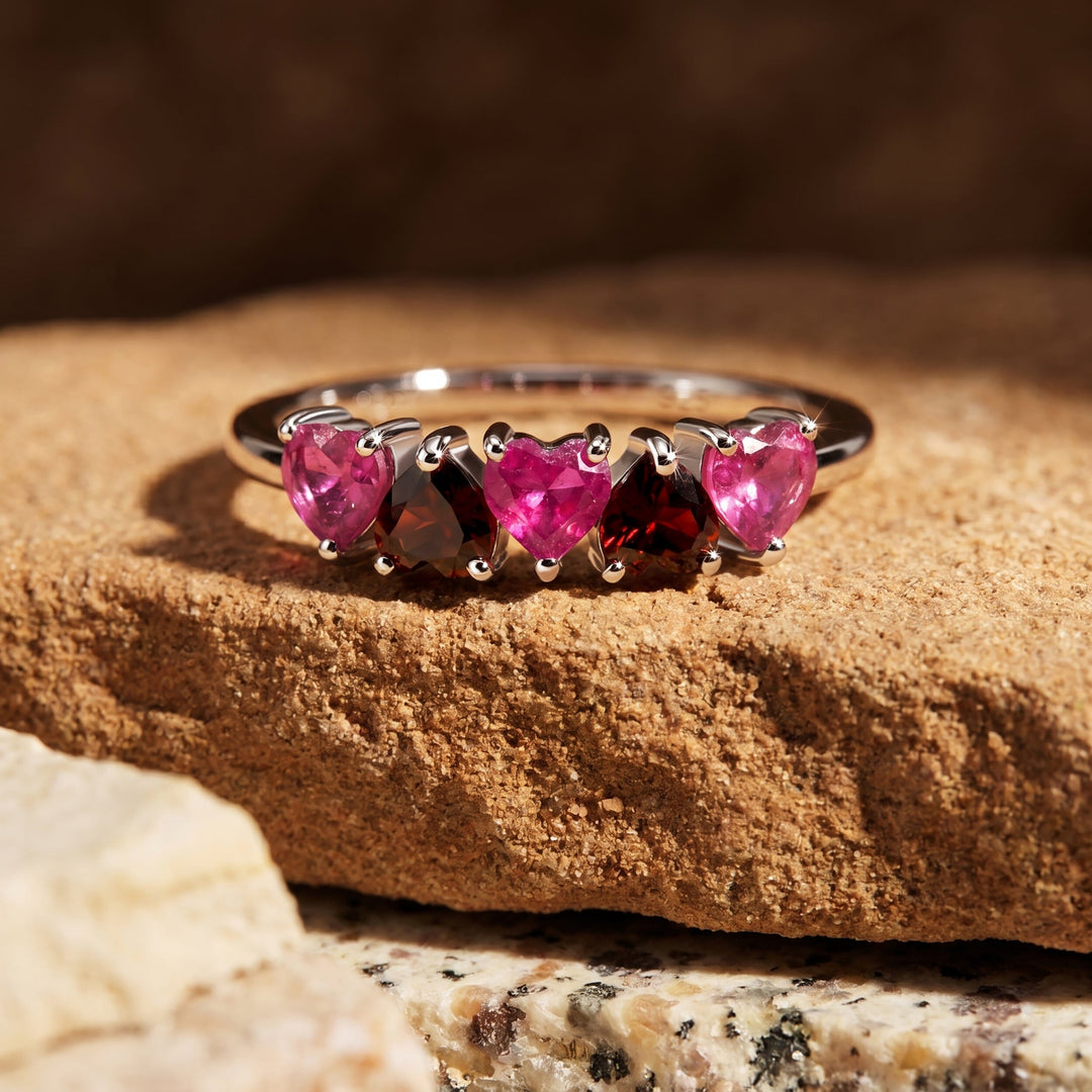 Ruby and Garnet Heart Ring