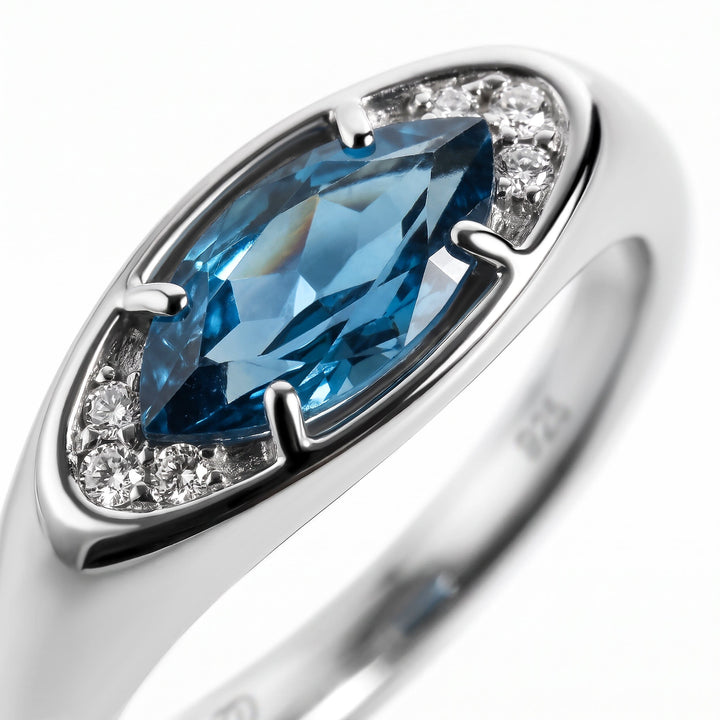 Blue Topaz Evil Eye, Infinity and Wave Band Ring Set