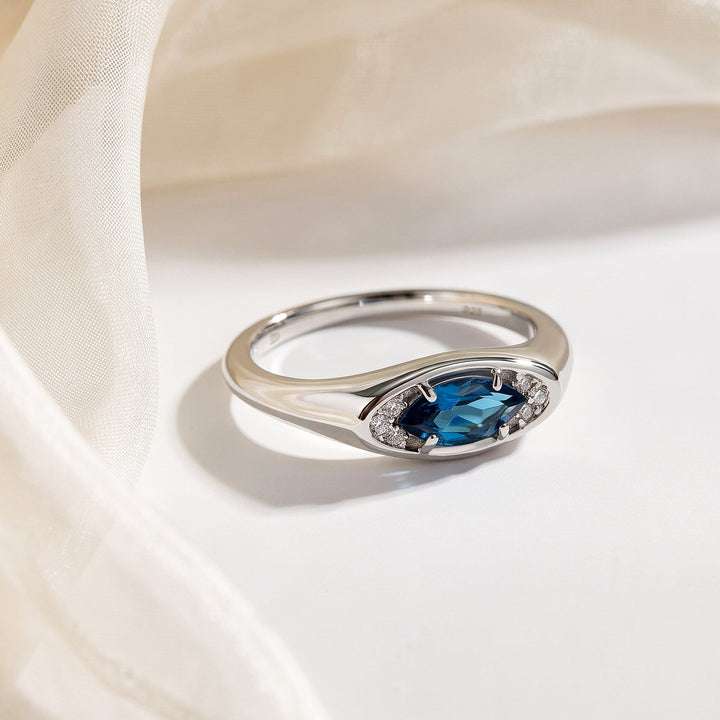 Blue Topaz Evil Eye, Infinity and Wave Band Ring Set