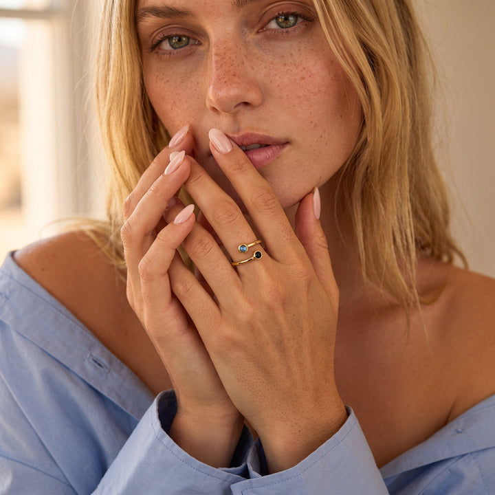 Adjustable Obsidian and Labradorite Ring