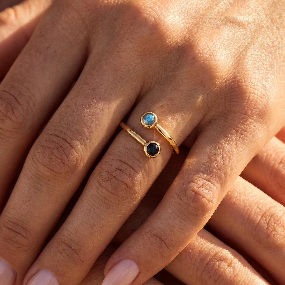 Adjustable Obsidian and Labradorite Ring