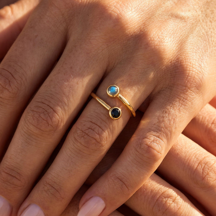 Adjustable Obsidian and Labradorite Ring