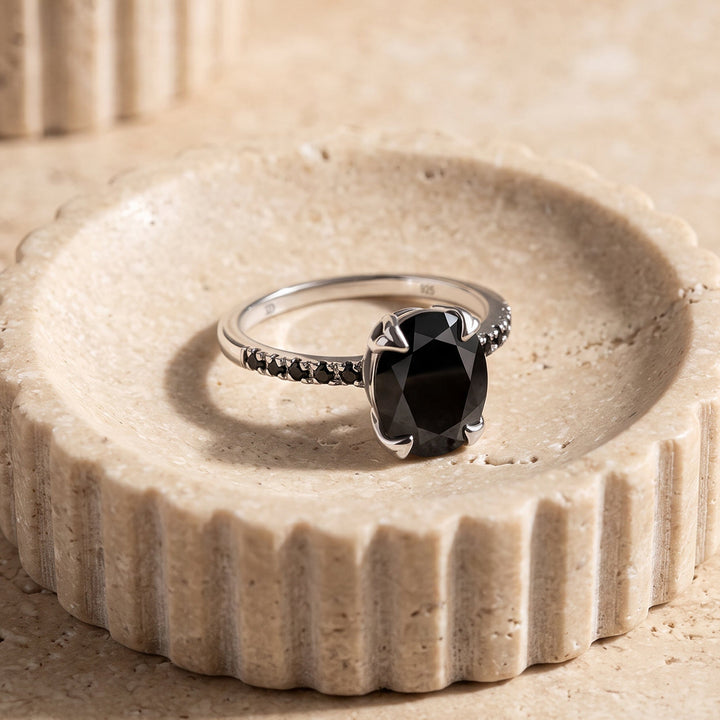 Black Obsidian and Spinel Statement Ring