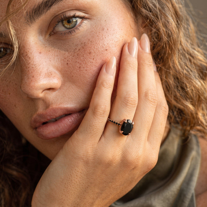 Black Obsidian and Spinel Statement Ring