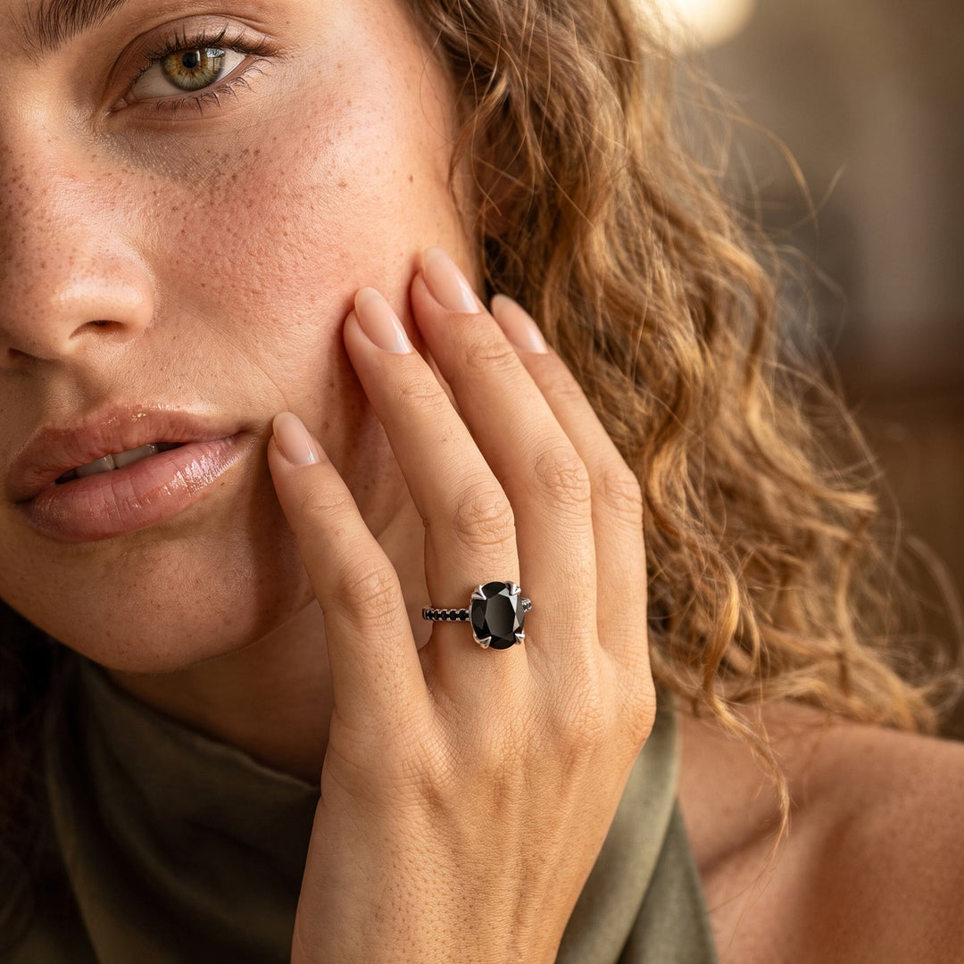 Black Obsidian and Spinel Statement Ring