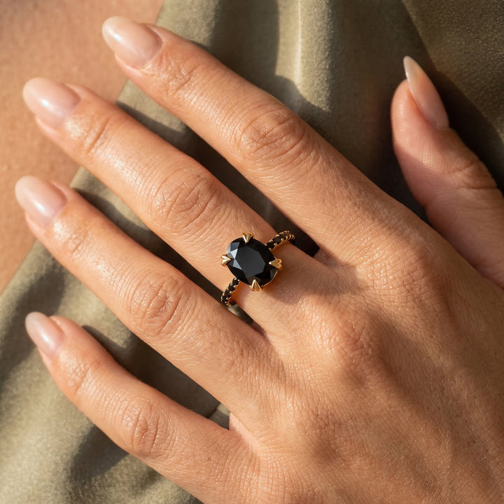 Black Obsidian and Spinel Statement Ring