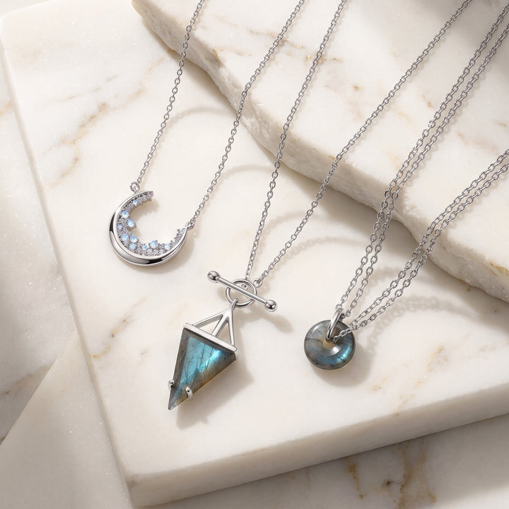 Labradorite Donut Pendant Necklace Set