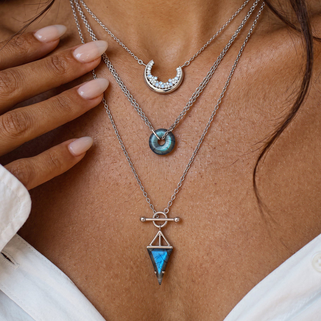 Labradorite Donut Pendant Necklace Set