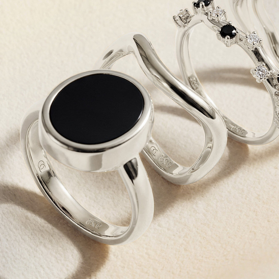Black Onyx Oval Slice Ring