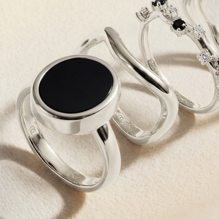 Black Onyx Oval Slice Ring