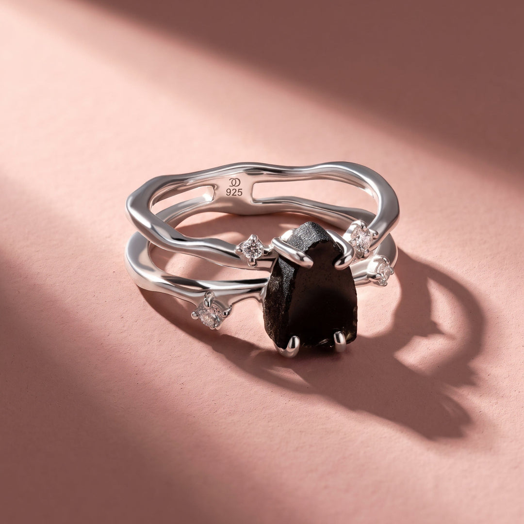 Raw Black Obsidian Curved Band Ring