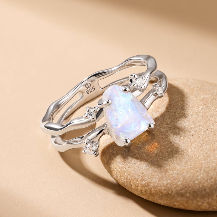 Raw Moonstone and White Sapphire Ring