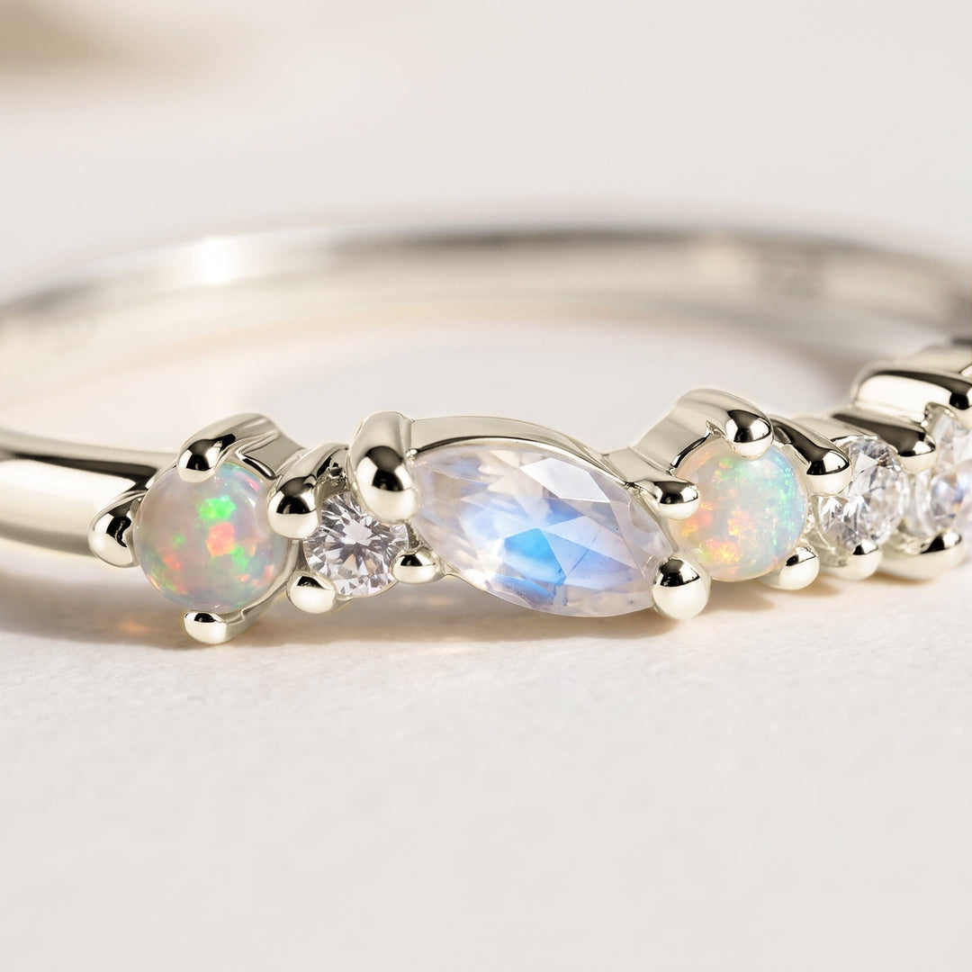 Moonstone and Opal Halo Ring