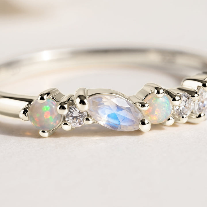 Moonstone and Opal Halo Ring