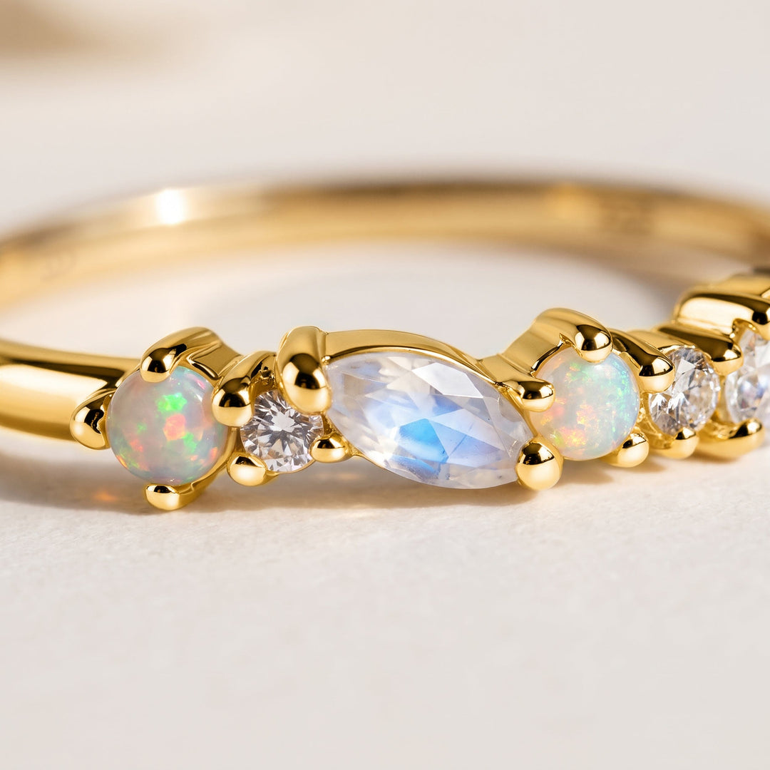 Moonstone and Opal Halo Ring