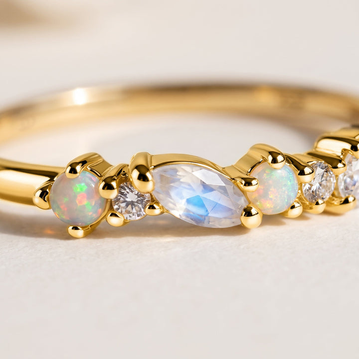 Moonstone and Opal Halo Ring
