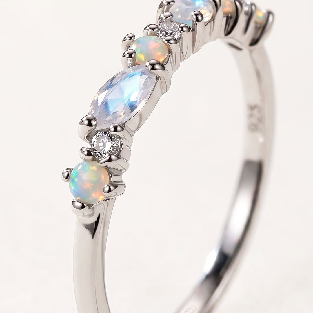 Moonstone and Opal Halo Ring
