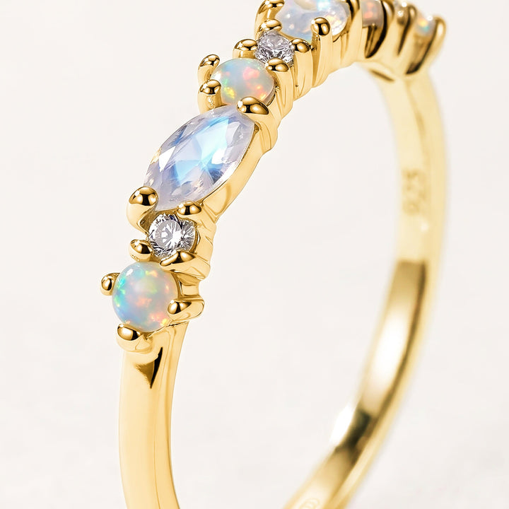 Moonstone and Opal Halo Ring