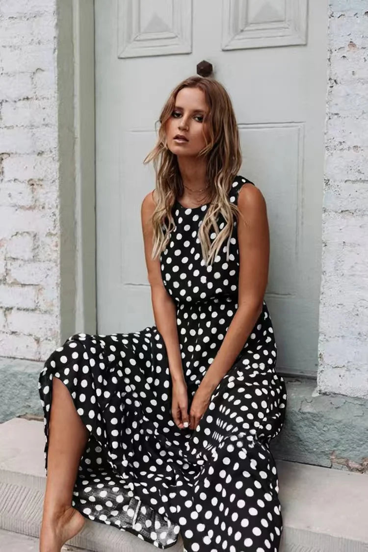 Margaux™ - Round Neck Polka Dot Maxi