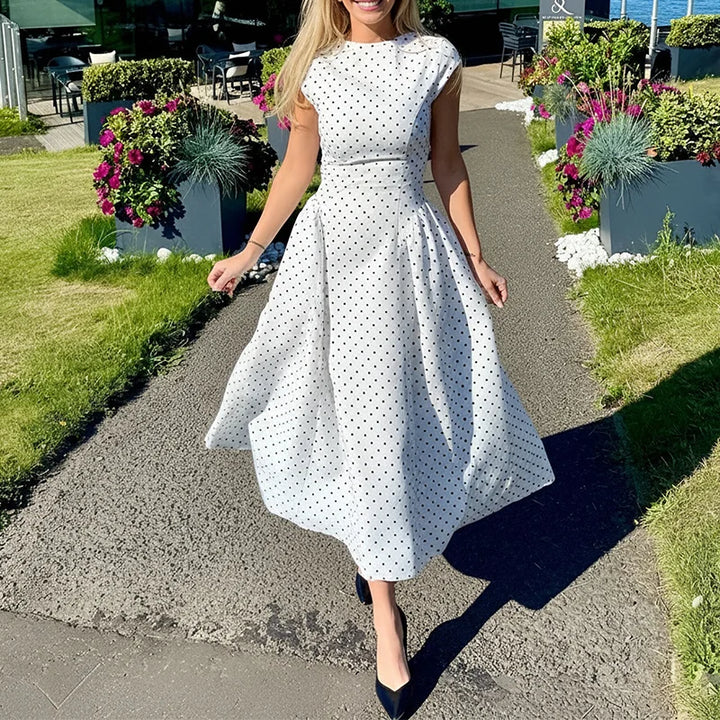 Adeline™ - Cap Sleeve Polka Dot Dress