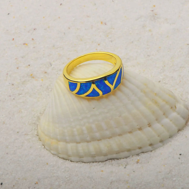 Iridescent Opal Chevron Band Ring