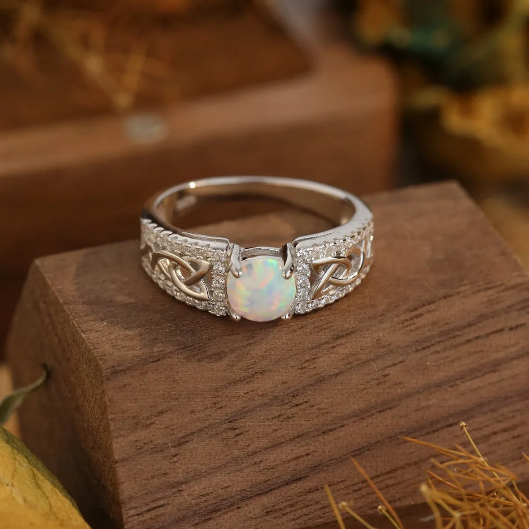Celtic Knot Opal Silver Ring