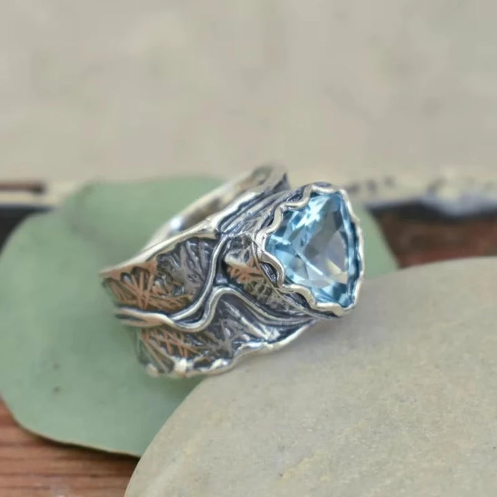 Antique Carved Sea Blue Cocktail Ring