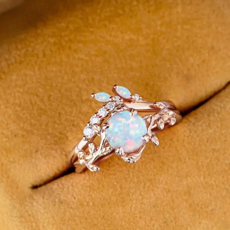 Rose Gold Opal Vine Ring Set