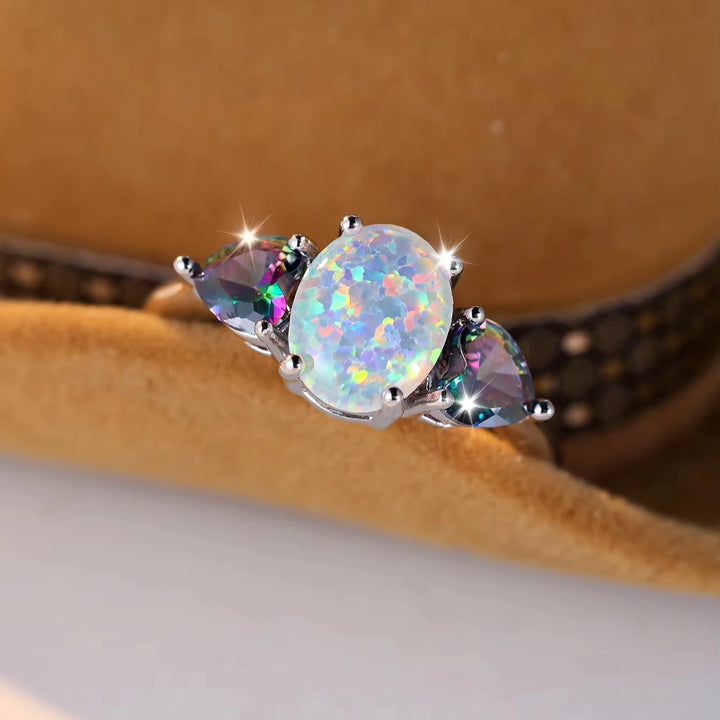 Rainbow Pear Accent Opal Ring