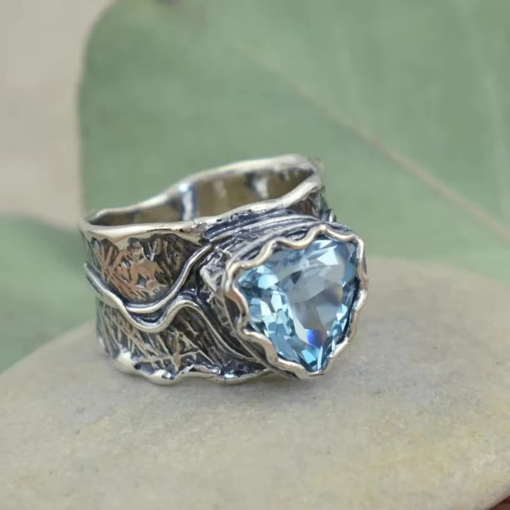 Antique Carved Sea Blue Cocktail Ring