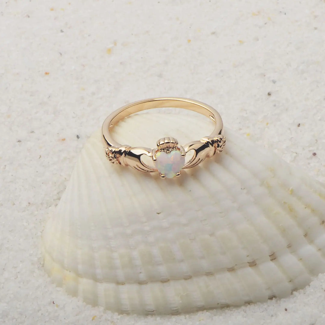 Claddagh Heart Opal Promise Ring