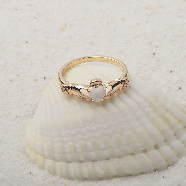 Claddagh Heart Opal Promise Ring