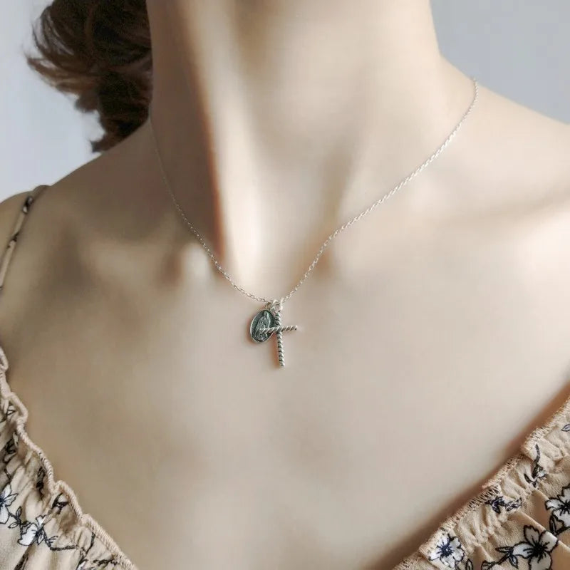 Vintage Cross and Madonna Medallion Necklace