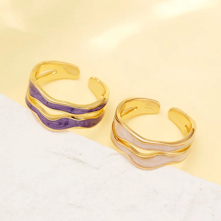 Enamel Wave Adjustable Ring