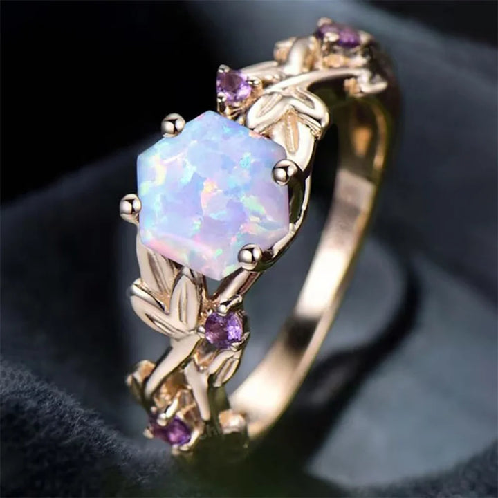 Opal Hexagon Vine Ring
