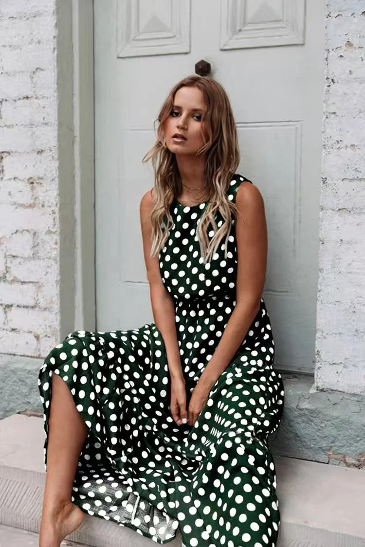Margaux™ - Round Neck Polka Dot Maxi