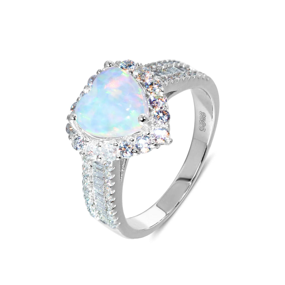 Heart Opal Halo Silver Ring