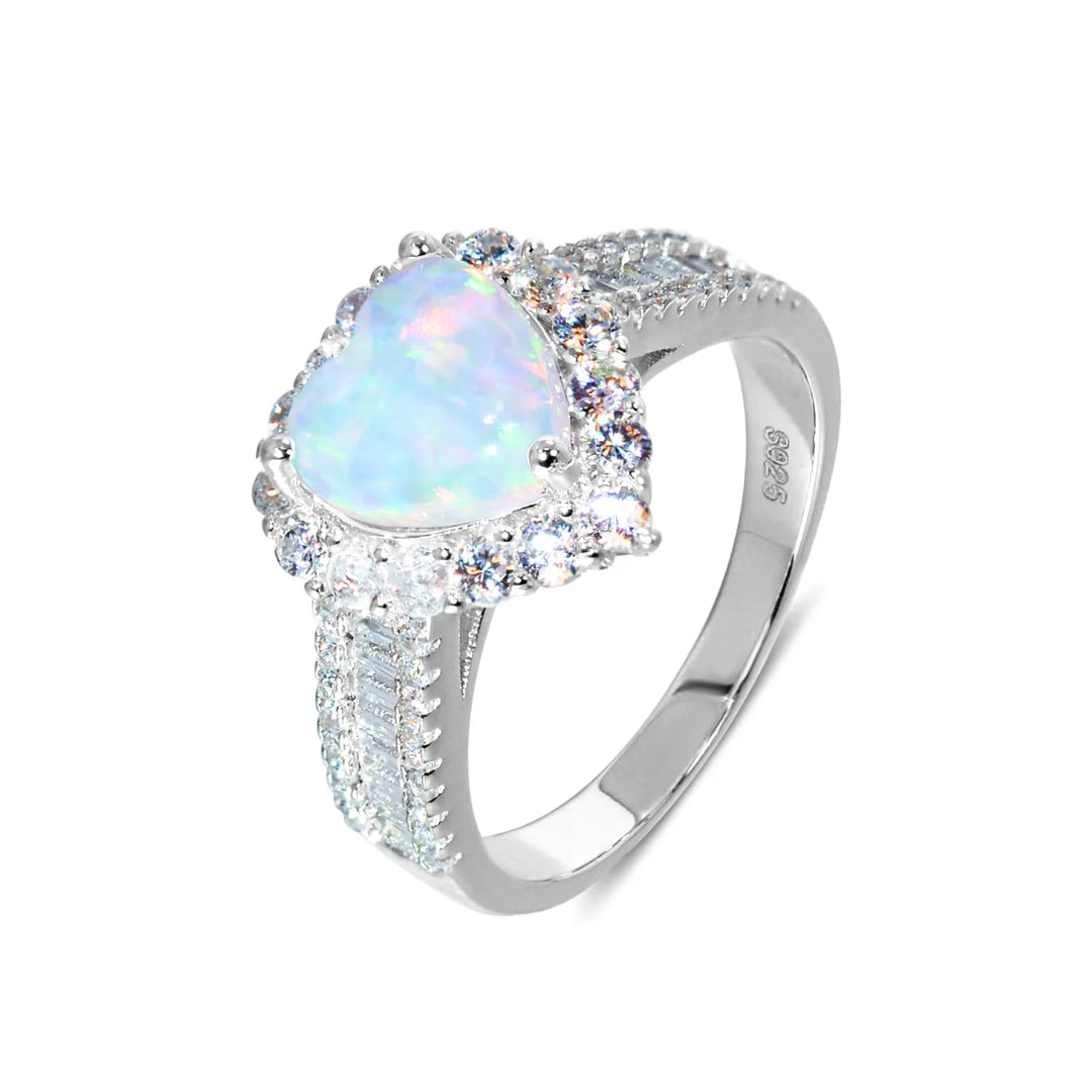 Heart Opal Halo Silver Ring