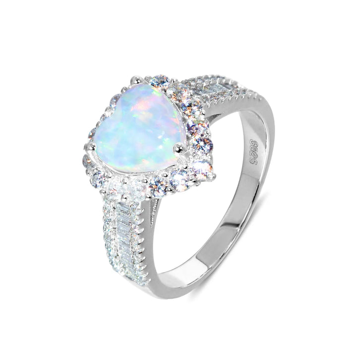 Heart Opal Halo Silver Ring