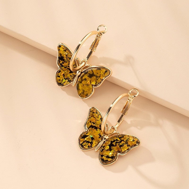 Gold Multicolored Butterfly Hoop Earrings