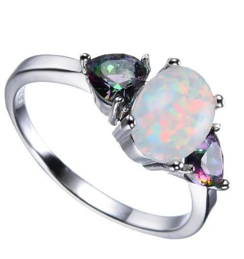 Rainbow Pear Accent Opal Ring